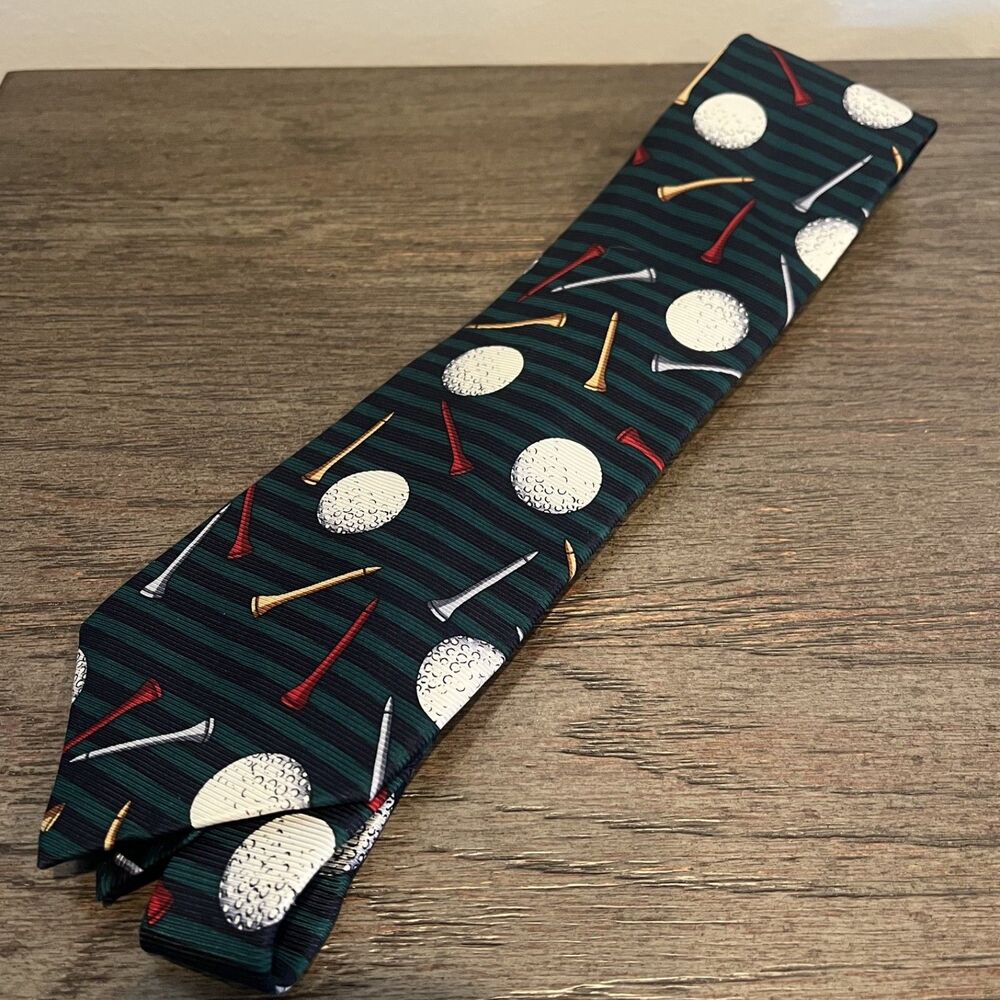 Jos A Banks Premier Collection 100% Silk Golf Tie, Golf Tees and Balls Green